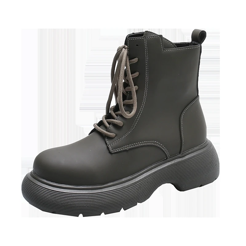 Women's boots warm winter and autumn plush women's shoes leather lace-up fashion women's thick-soled ankle boots