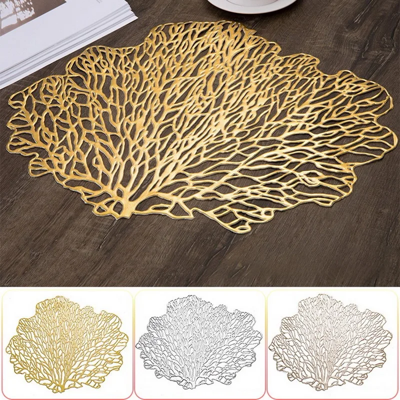 

6PCS PVC Placemat for Dining Table Hollow Pad Coaster Pads Table Bowl Mats