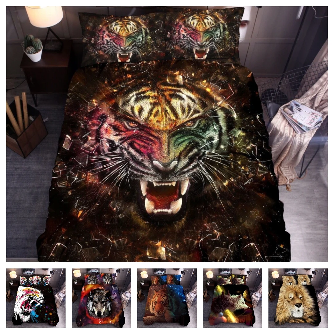 

2021 Hot Style 2 or 3pcs 3D Animals Printing Soft Duvet Cover Sets 1 Quilt Cover + 1/2 Pillowcases Single Twin Full Queen King
