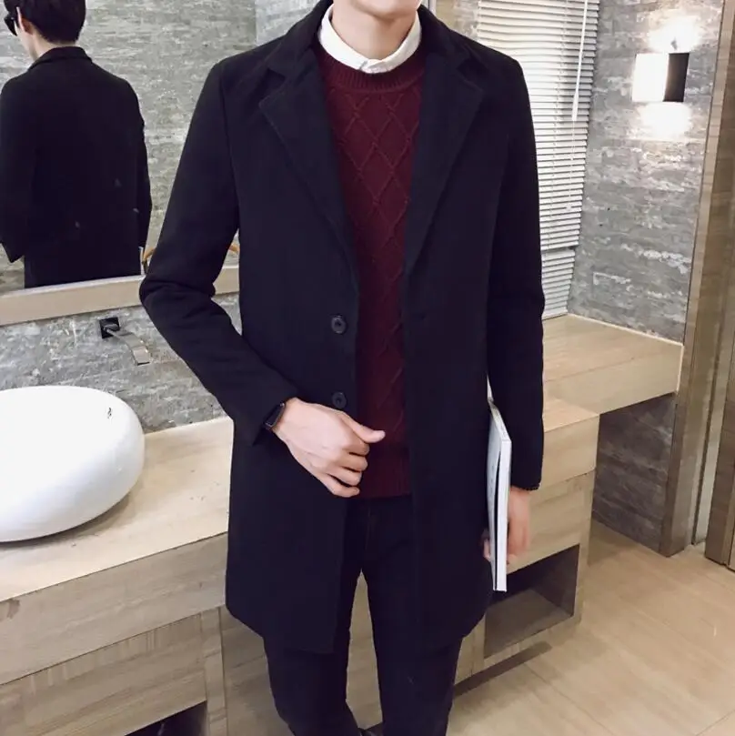 

United Europe The States Large Size Spring And Autumn Single-breasted Solid Color Jacket Woolen Lapel Men's Coat / M-3xl