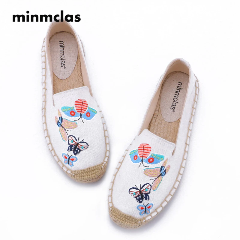 MInmclas Новая мода вышивка удобная женская повседневная обувь Эспадрильи дышащая