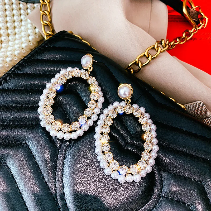 FYUAN овальные жемчужные хрустальные Висячие серьги для женщин геометрические