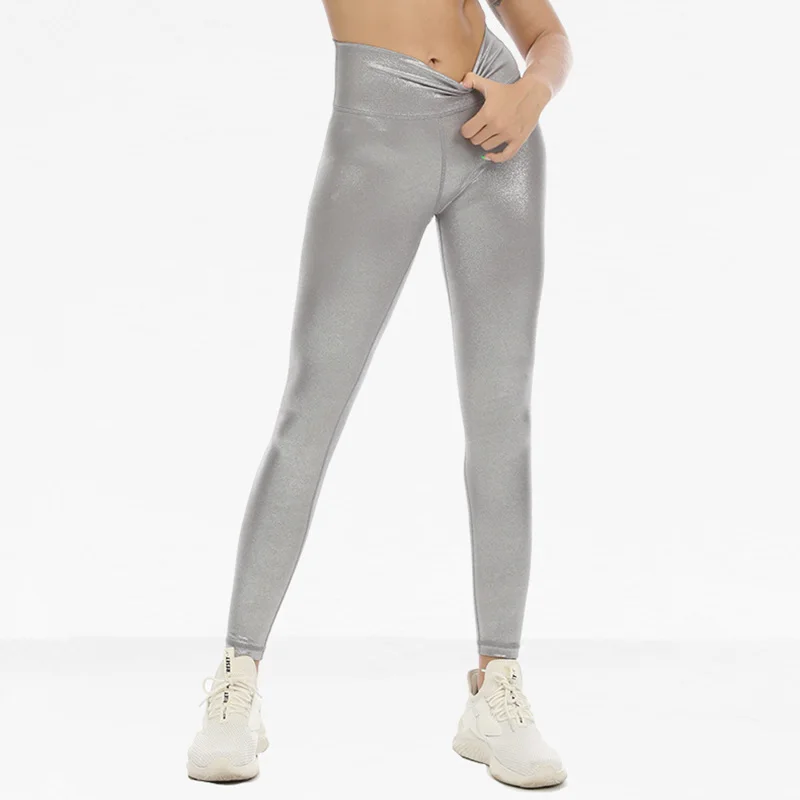 ASHEYWR Women High Waist Hot Silver Leggings Fitness Slim Elastic Push Up Legging New Ankle-Length Workout Leggins Woman | Женская