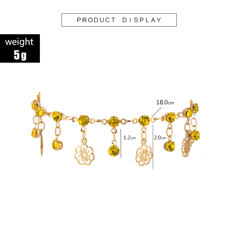 Tocona Luxury Gold Chain Flower Yellow Crystal Gem Pendant Bracelet Anklet for Women Charm Wedding Party Foot Jewelry C15203 | Украшения и