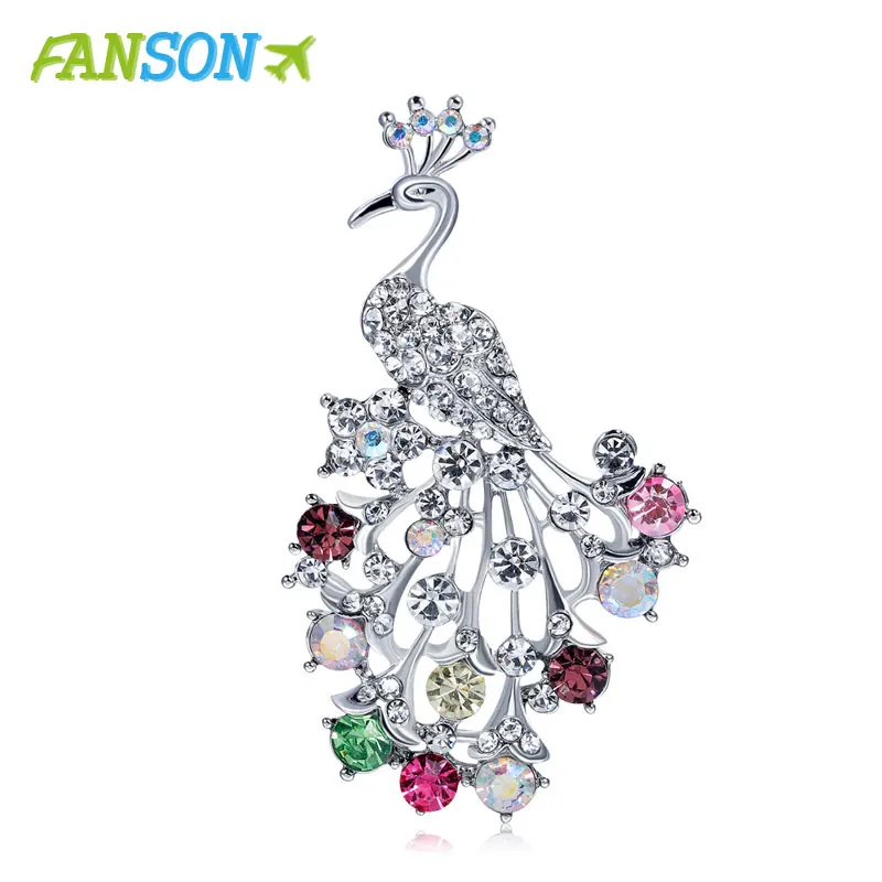 Винтажная брошь булавка FANSON с синим кристаллом и покрытием из античного