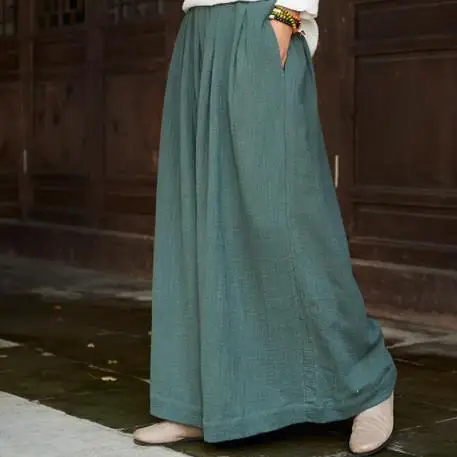 2020 Осенние Летние Брюки-кюлоты Винтажные льняные брюки свободные длинные