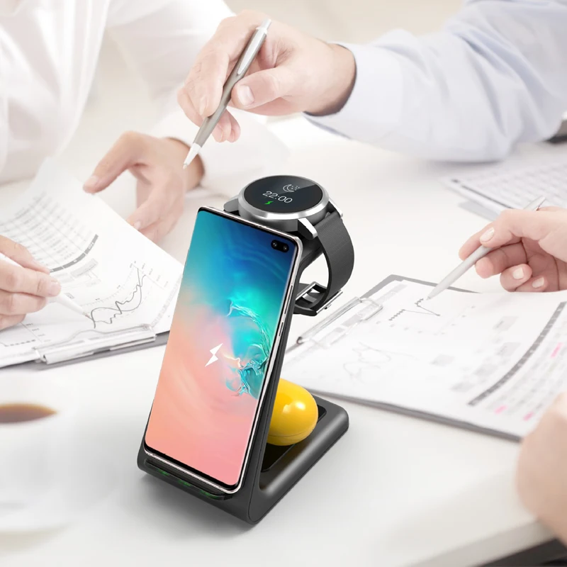 Беспроводное зарядное устройство 3 в 1 10 Вт для Samsung S8 S9 S10 Galaxy Buds/Galaxy Watch Active X/Samsung Gear
