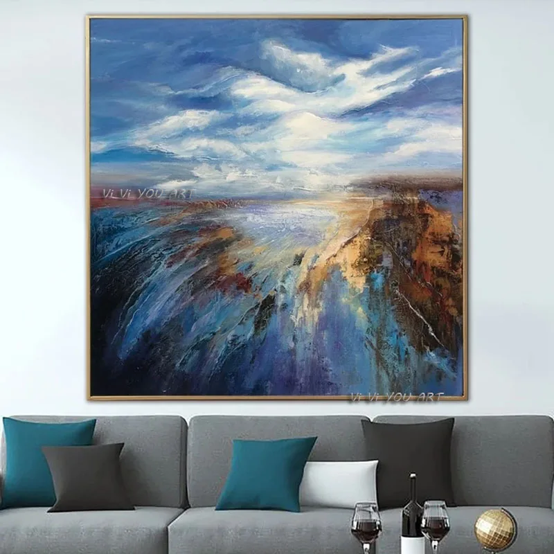

Abstract Large Gray Canvas Handmade Painting Nordic Modern Landscape Wall Art Pictures for Living Room Home Decoration Frameless