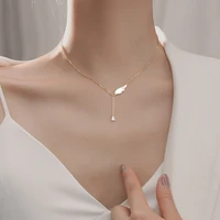 2021 delicate angel wing shell charm necklace with zircon tassel chain pendant clavicle chain necklace wholesale