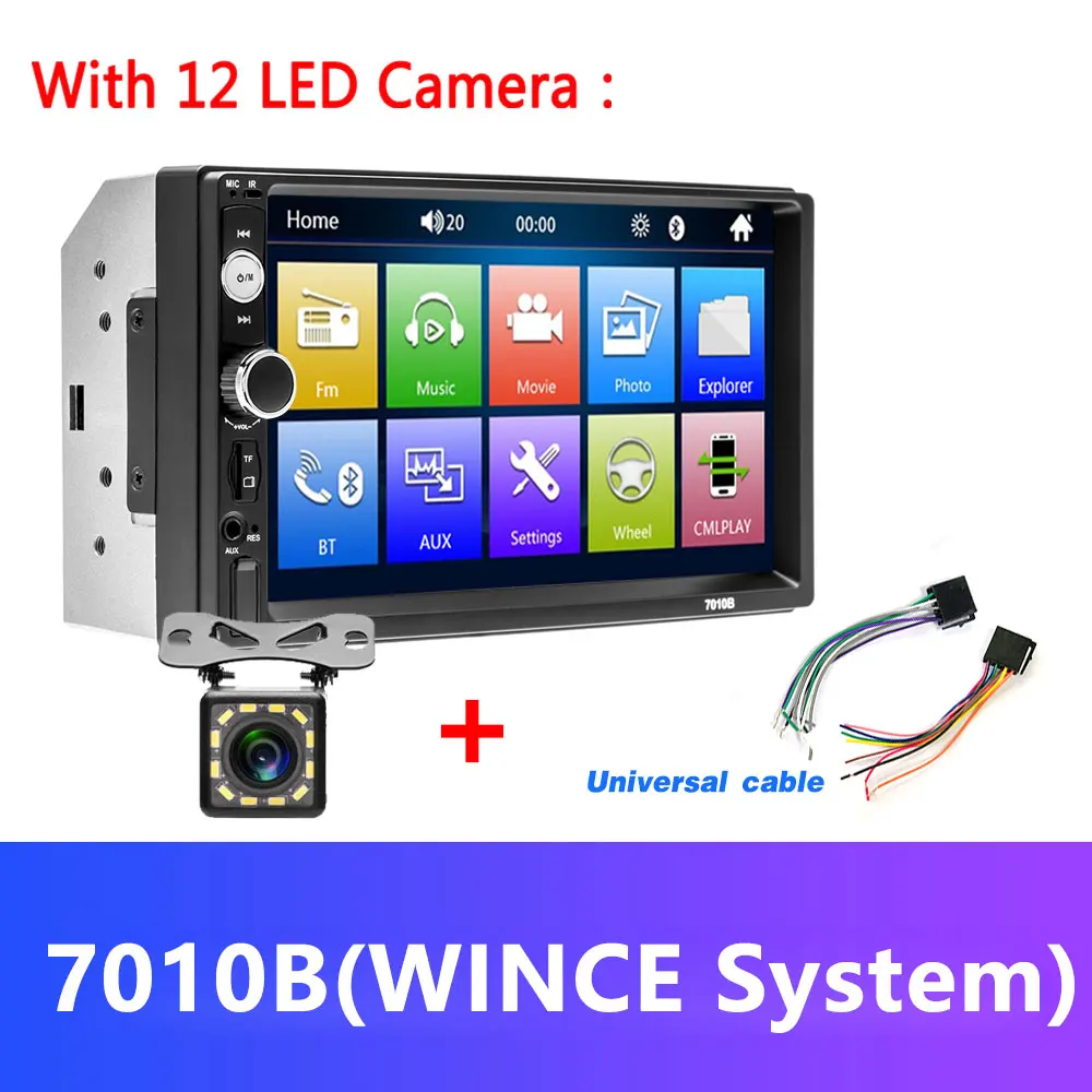 7010B And12LED Light Podofo Авторадио 2 din Кассетный рекордер автомобильный Радио 7 ''сенсорный экран 2din Автомагнитола аудио Bluetooth MP5 FM мультимедийный плеер - Цвет: 7010B And12LED Light
