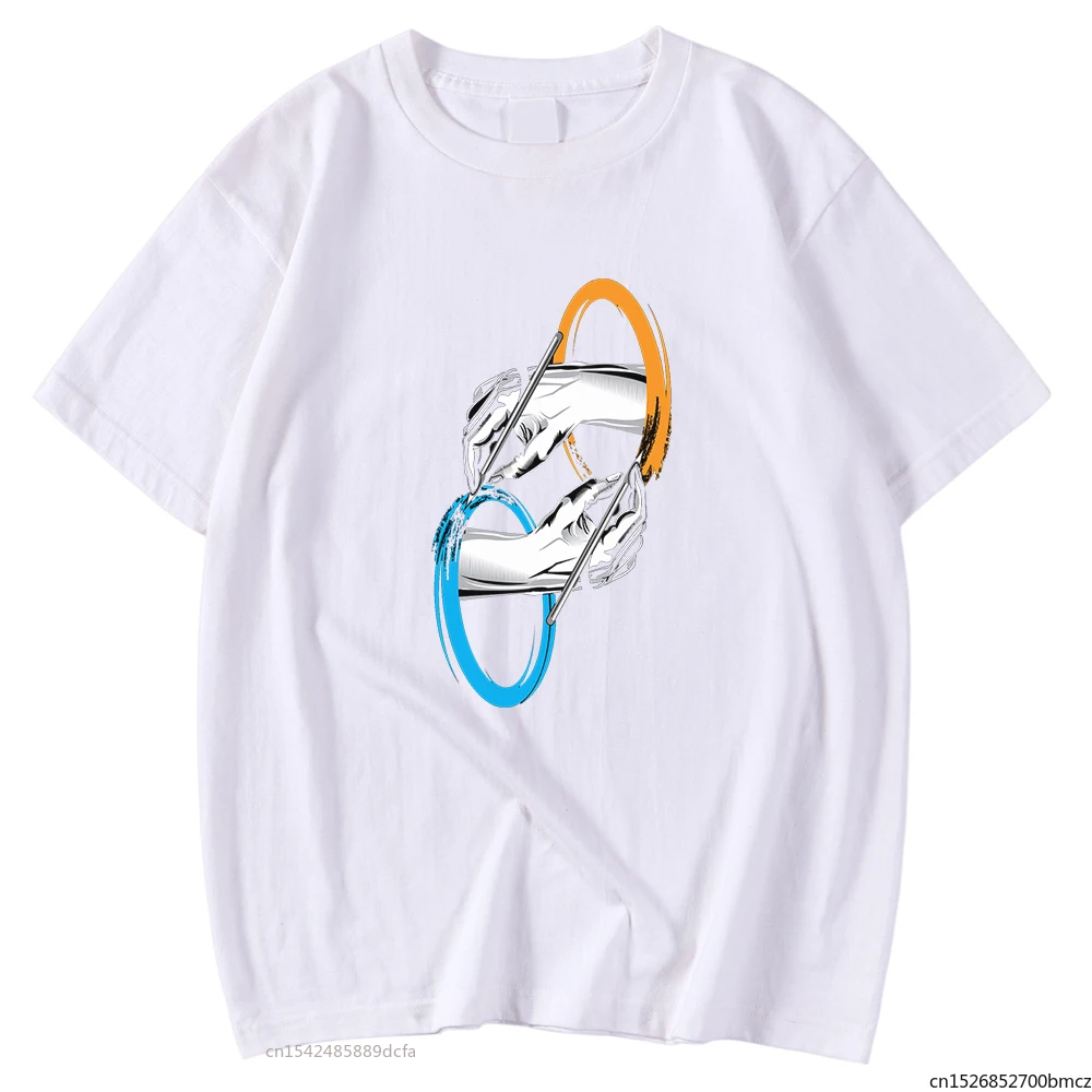 

Two Hand Drawing Portals Printing Clothes Crewneck Breathable Fashion Women Tee Shirts