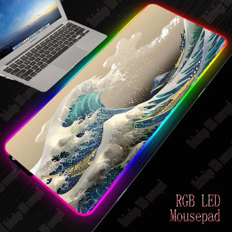 

Mairuige Wave Art RGB LED Large Mouse Pad USB Wired Lighting Gaming Gamer Mousepad Keyboard Colorful Luminous for PC Mice Mat