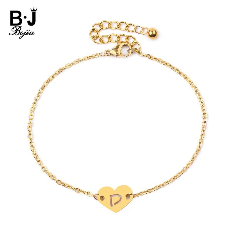 

Модные браслеты с подвесками в виде английского алфавита с 26 буквами инициала, женские золотые браслеты из нержавеющей стали с сердечками, браслеты на заказ BC365