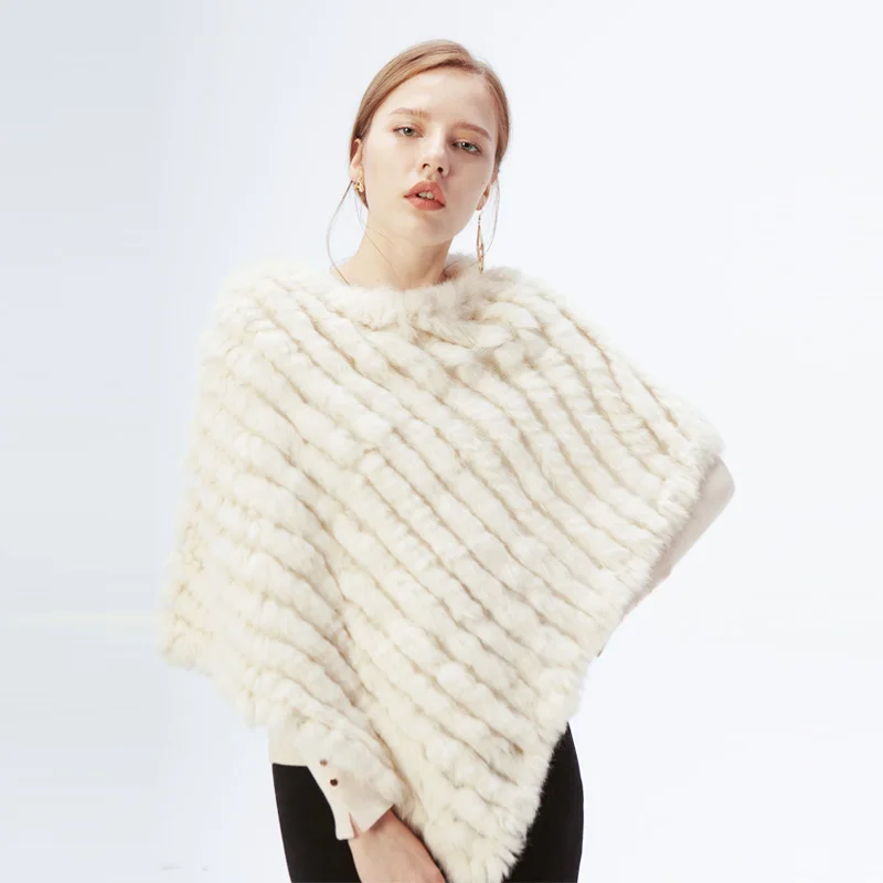 Женский трикотажный пуловер Etel Anderson пончо из натурального кроличьего меха