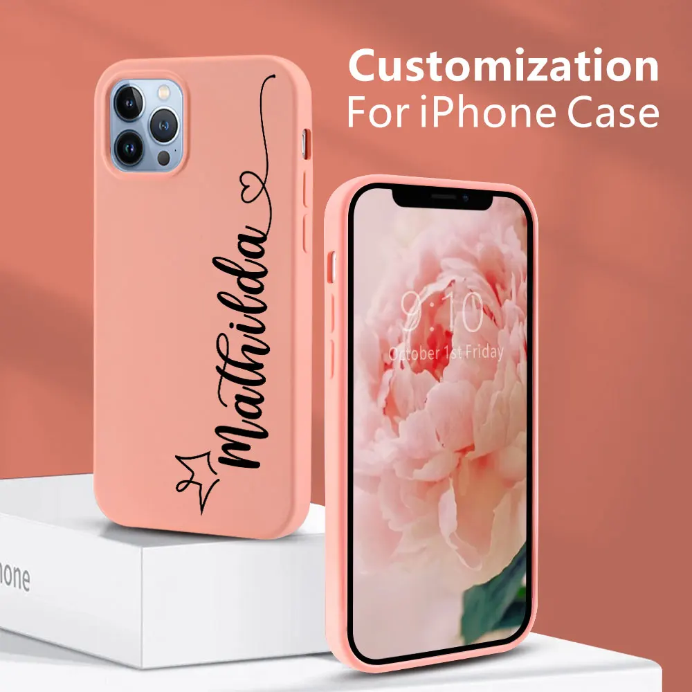 

Personalized Name Phone Case For iPhone 11 Pro Max Luxury Crown Cover For 13 12 7 8 Plus X XS XR Custom Silicone Case With Name