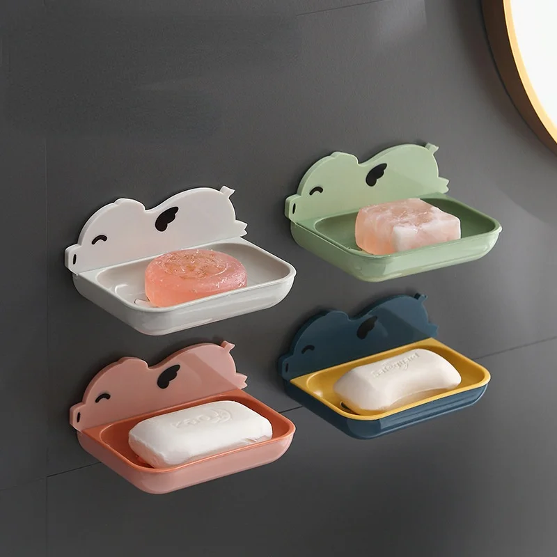 

Creative soap soap box box punching bathroom double free drop not water toilet non-trace hanging shelf kitchen storage
