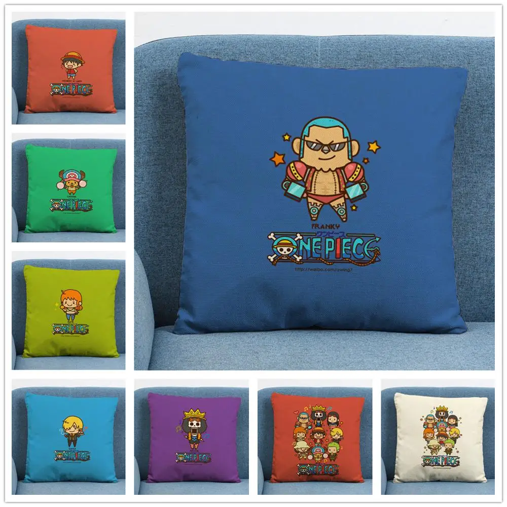 

（One piece）Character Linen Cushion Cover Pillow Case for Home Sofa Car Decor Pillowcase Cartoon Cute Big Head 45X45cm