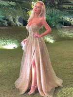 hot sale champagne gold evening dress sweetheart sequined prom gowns formal long 2021 elegant beauty pageant celebrity dresses