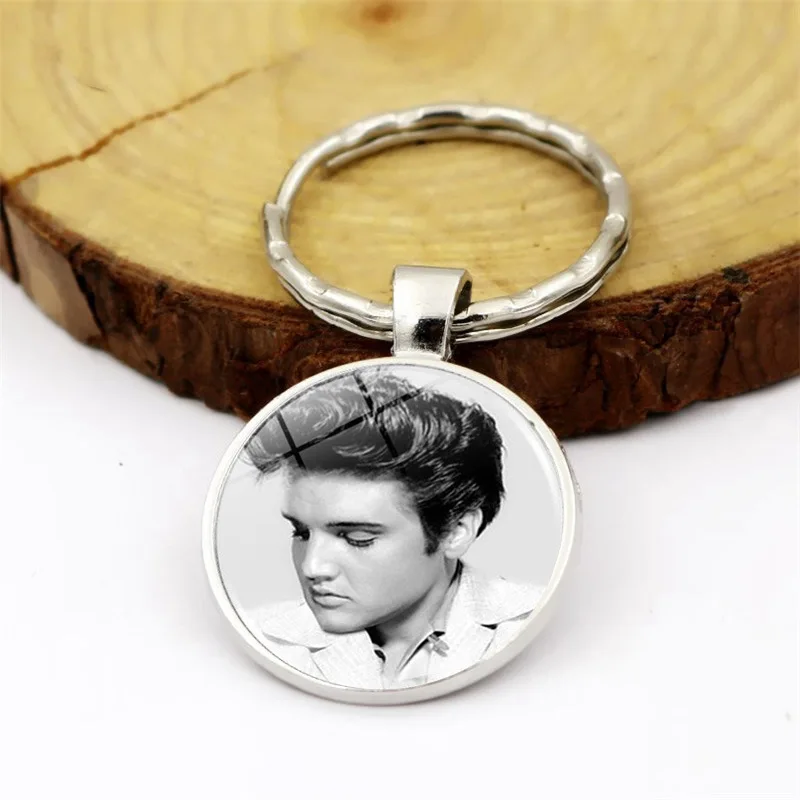 

WG 1pc Elvis Presley Time Gem&stone Keychain keyrings Pendant Cabochon Glass Ball Metal Keyring For Women Friendship Jewelry