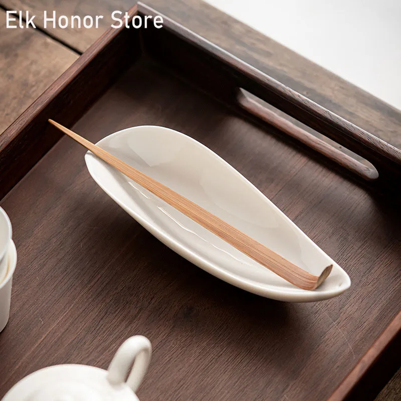 Juego de 2 unids/set De cucharadita de cer&aacute;mica con forma de hojas rizadas, pala de t&eacute; de estilo chino tradicional, cuchara de t&eacute; de Kung Fu chino, accesorios de t&eacute;-0
