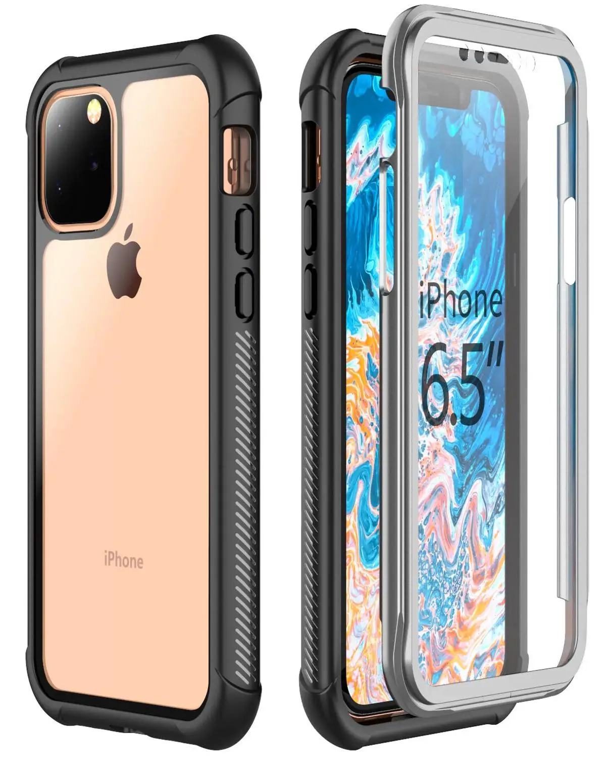 Для iPhone 11 Pro Max Чехол встроенный экран 360 градусов защитный противогрязевой Тонкий