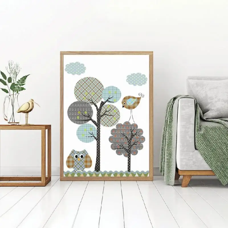 

Nordic Minimalist Cartoon Animal Elephant Giraffe Bird Love Tree Children's Room Living Room Decoration Painting