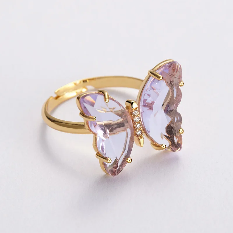 

New Fashion Gold-plated Open Ring Copper Jewelry Ring Crystal Glass Butterfly Ring Jewelry Wholesale Marquise Cut Ring