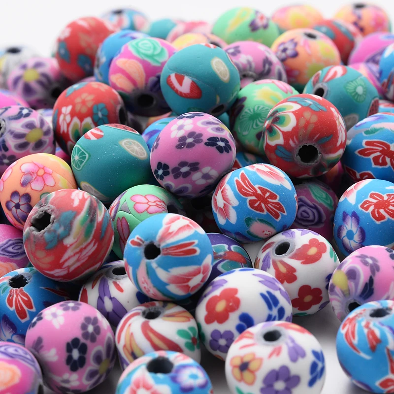 

30Pcs/Lot 10mm Flower Pattern Printing Clay Beads Polymer Clay Loose Spacer Beads For DIY Bracelet Necklace Jewelry Accessories