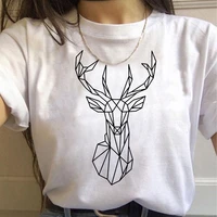 summer t shirt funny geometric animal pattern printed chic harajuku o neck casual retro top tees womens fashion t shirt white
