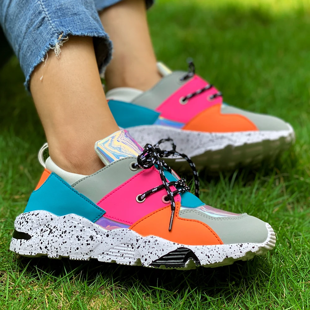 

Runing Big Size 36-43 New INS Hot Women's Sneakers Fashion Ladies Lace Up Multicolor Round Toe Sneakers Casual Shoes Woman GIRLS