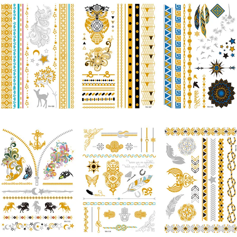 

Metal Tattoo Sticker Hot Stamping Tattoo Sticker Waterproof Temporary Tattoos Aesthetic Temporary Tattoos For Women Body Jewelry