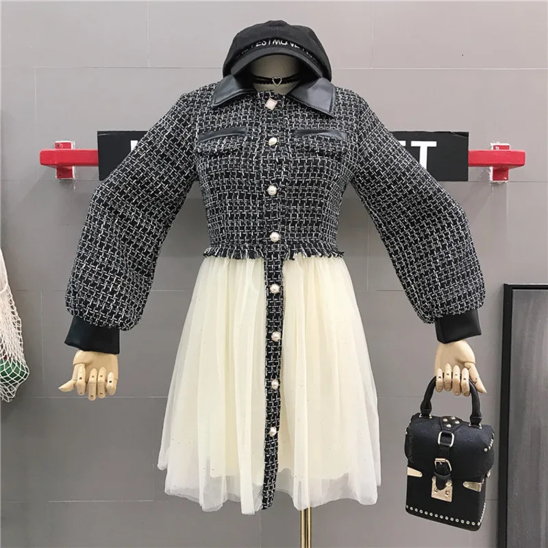 LANMREM 2020 твидовое сшитое платье женское весеннее Новое темпераментное