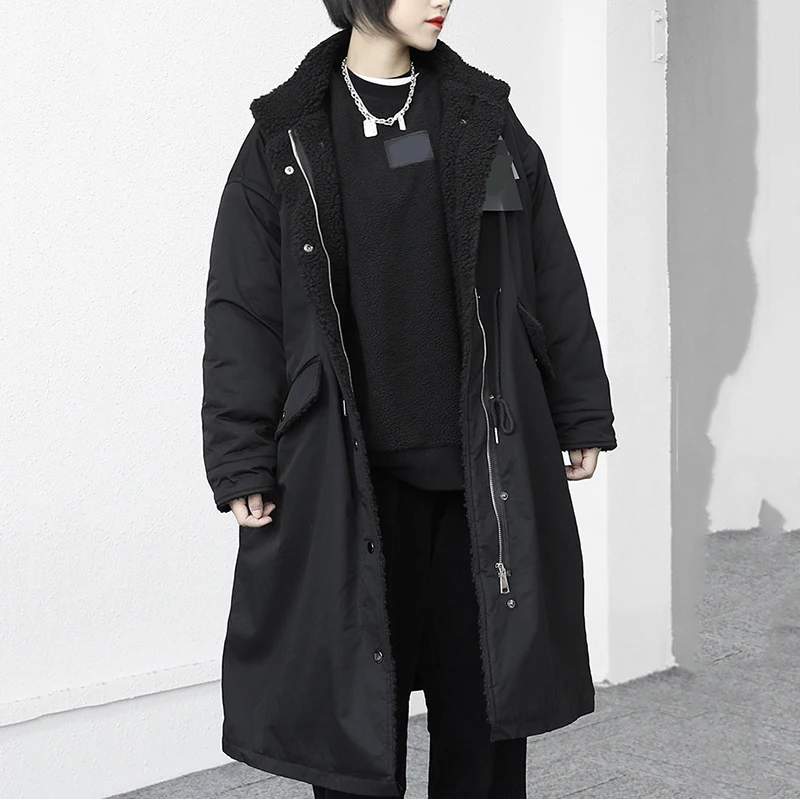 

Size Lambswool Big Thick Cotton-padded Coat Long Sleeve Loose Fit Women Parkas Fashion New Autumn Winter 2021 1DD3010