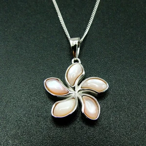 Hot Selling Mother Of Pearl MOP Pendant 925 Sterling Silver Natural 20mm Plumeria Necklace For Women Gift