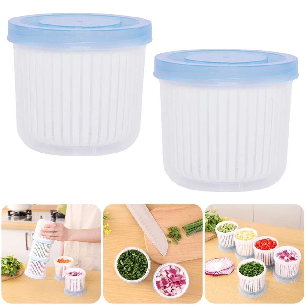 

Kicthen Drain Storage Box Removable Drain Basket Double Layer Vegetable Sealed Keeper for Garlic Chopped Green Onion Fruit