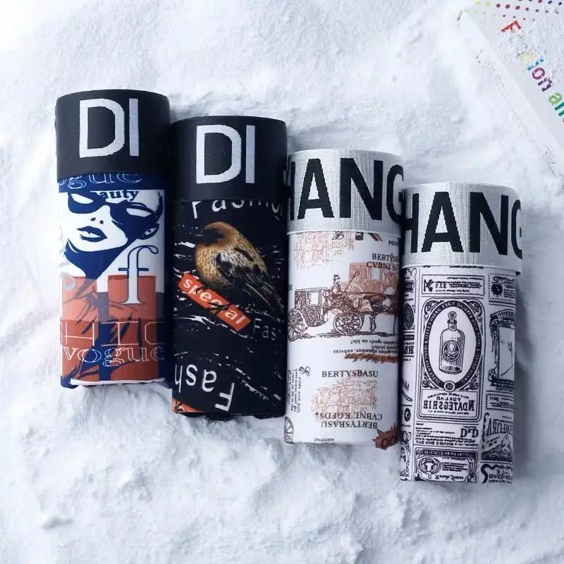 4Pcs/Lot Men's Panties Boxer Print Underwear Cotton Shorts For Male Couple Sexy Set Calecon Large Size Underpants L-3XL