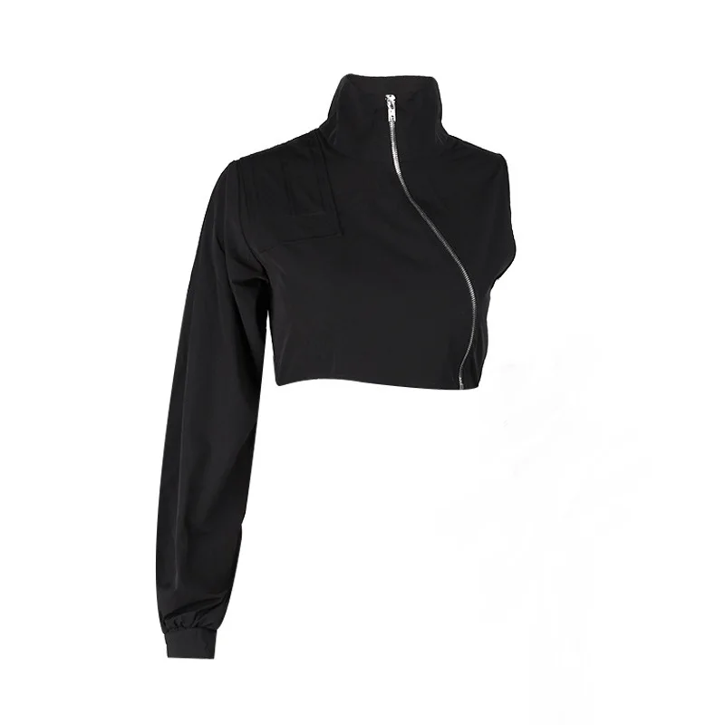 Женская Асимметричная водолазка в стиле Харадзюку короткая куртка на одно плечо