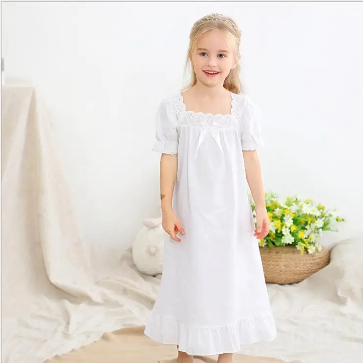 Летняя белая кружевная ночная рубашка с бантом для мамы и девочек маленьких