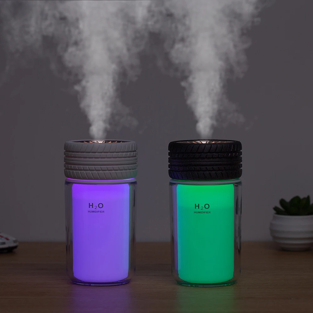 

Creative Air Humidifier USB Cool Mist Water Diffuser with Color Changing LED Light 250ML Mini Tire Ultrasonic Humidificador