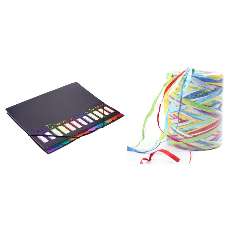 

12 Pocket Letters A4 Paper Item Sorter,Plastic File Storage Bag,Iridescent & Raffia Cord Colorful Paper Rope D