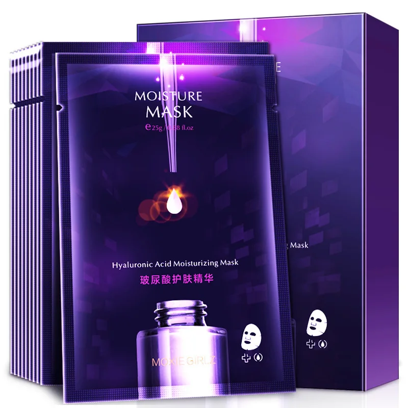 

Hyaluronic acid facial mask, moisturizing, hydration, shrinks pores, illuminates the skin, 10 units