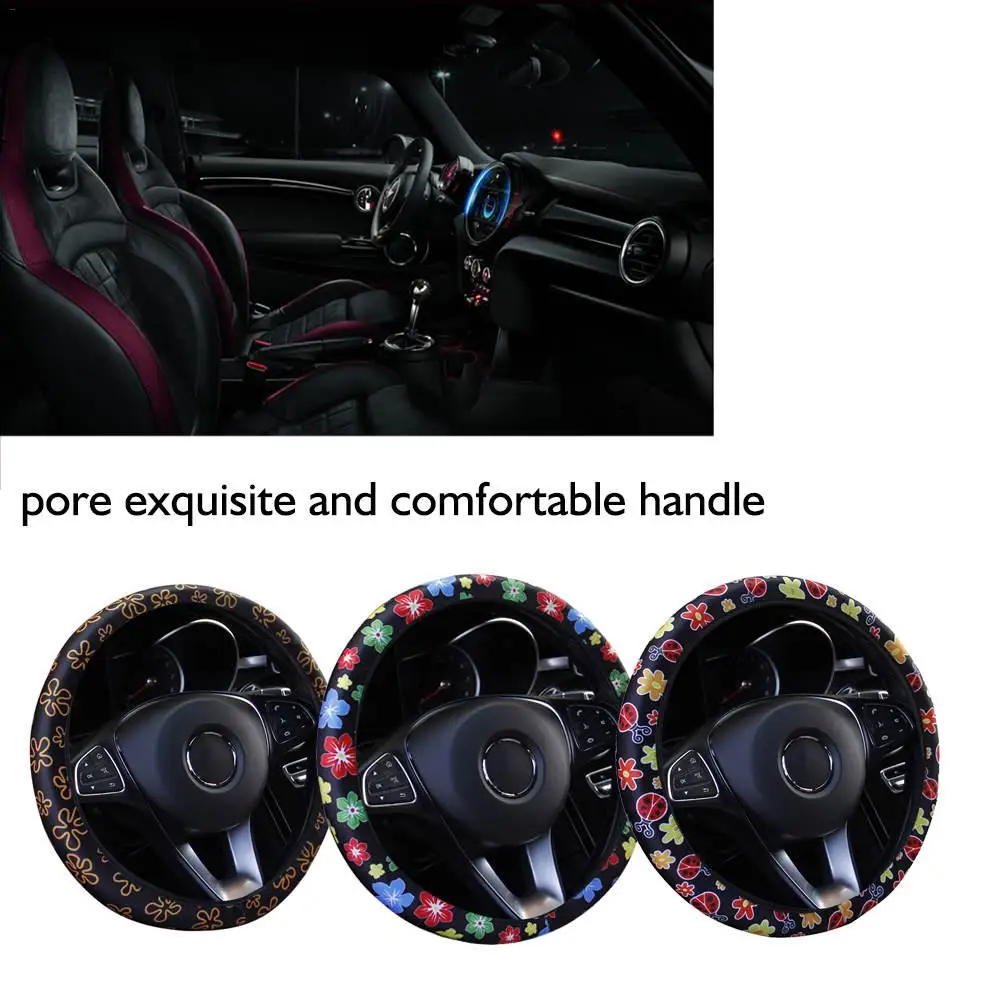 

Car Steering Wheel Cover Flower Printing Anti-Skid Car Shape Elastic Steering Cover Universal Interior Accessories