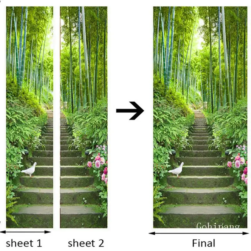 

Green Forest Bamboo Pvc Self-Adhesive Waterproof Door Sticker 3D Ladder Murals Wallpaper Living Room Home Decor Wall Art Sticker