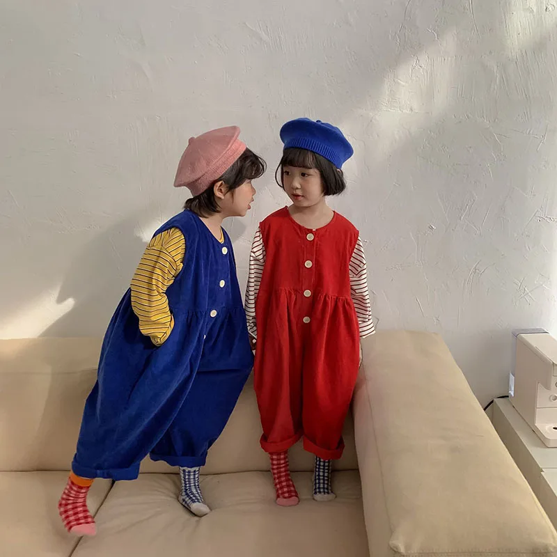 

MILANCEL 2022 Spring New Kids Clothes Cute Solid Girls Ovrealls Boys Outfits Korean Casual Children Pants