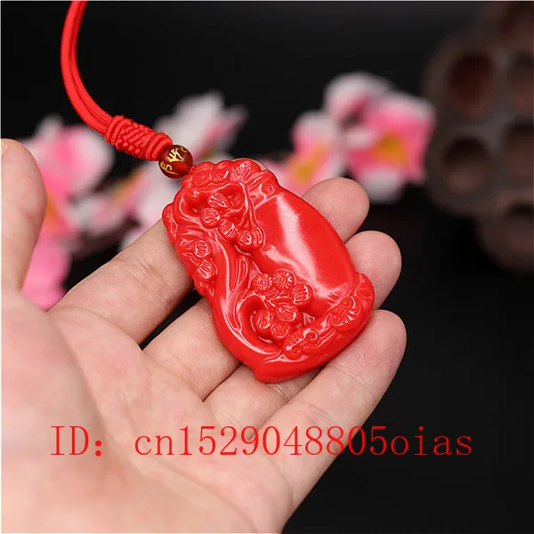 Натуральный красный коралл нефрит камень сосна ваза кулон ожерелье Китайский