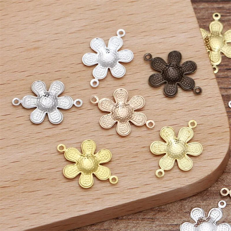 100 шт. винтажных соединителей для ювелирных изделий с филигранью, золотистого/серебристого цвета, с мотивом цветов, для создания браслетов, сережек и других украшений.