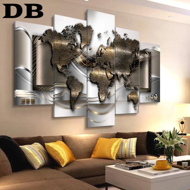 

5PCS Nordic Modern Wall Oil Painting World Map Poster Abstract Art HD Printing Living Room Office Wall Decoration Without Frame