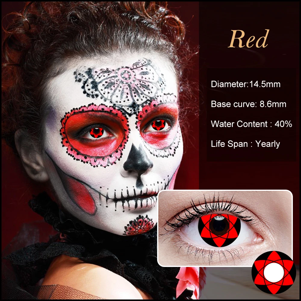 Цветные контактные линзы для Хэллоуина Аниме Косплей сасуке Шаринган ученик