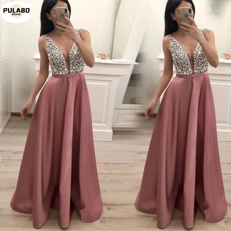 

Women Dress Sexy V-neck Elegant Natural Sequins Shiny Wedding Bridal Evening Gown Party Long Dress Party Dresses for Women 2021