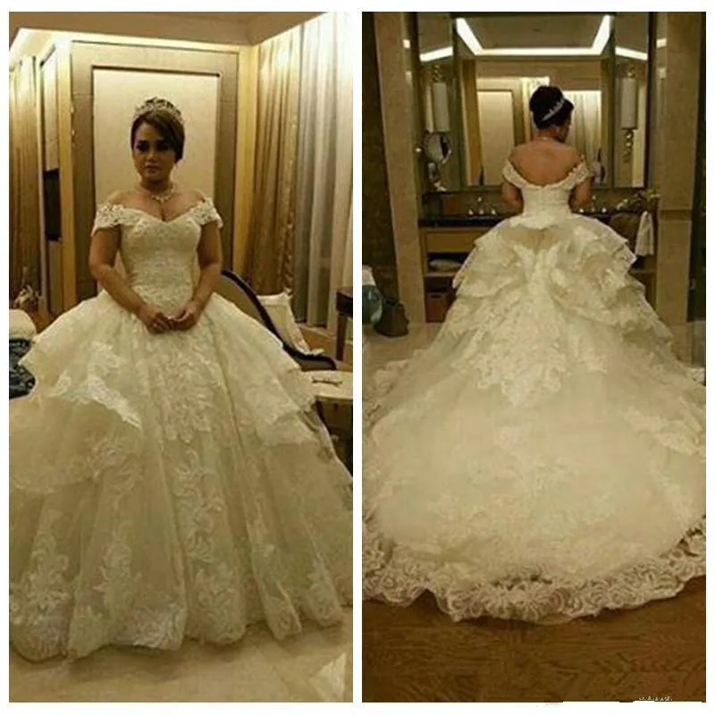 

Off Shoulder Lace Appliques Ball Gown Wedding Dresses 2021 Formal Bridal Gowns Vestidos De Marriage Vintage Middle East Style